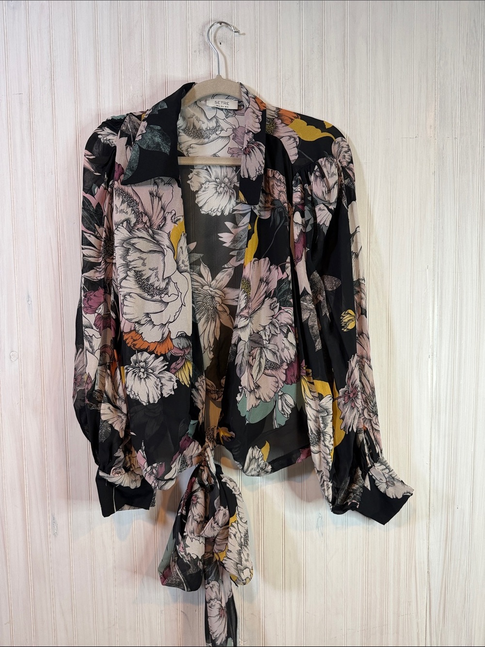 SETRE SHEER FLORAL TIE FRONT BLOUSE 6